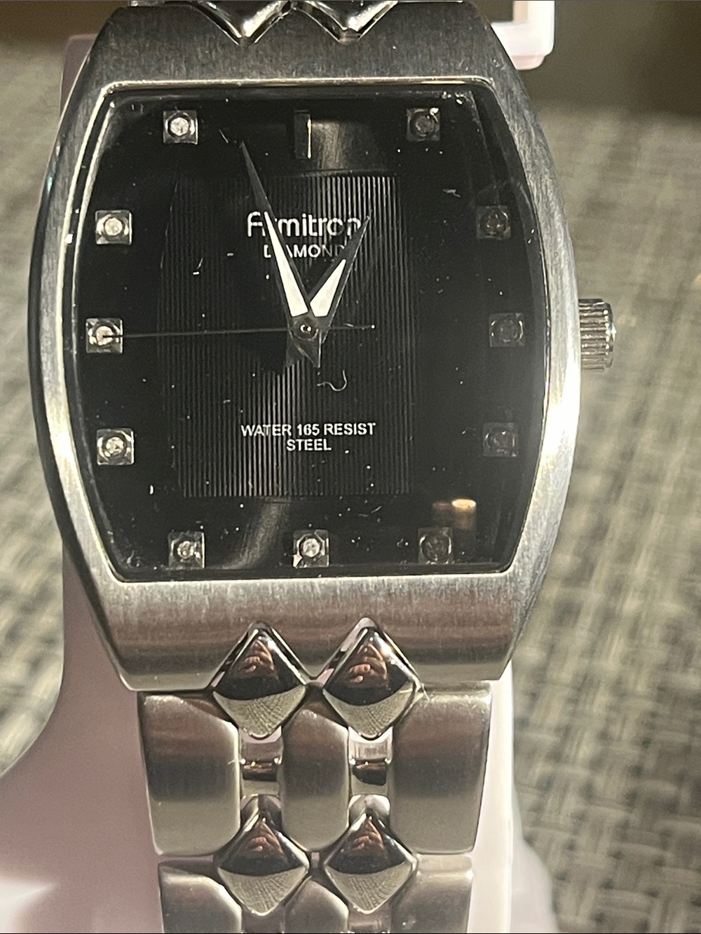 Armitron Silver Bracelet Black Dial Diamond Accent Watch